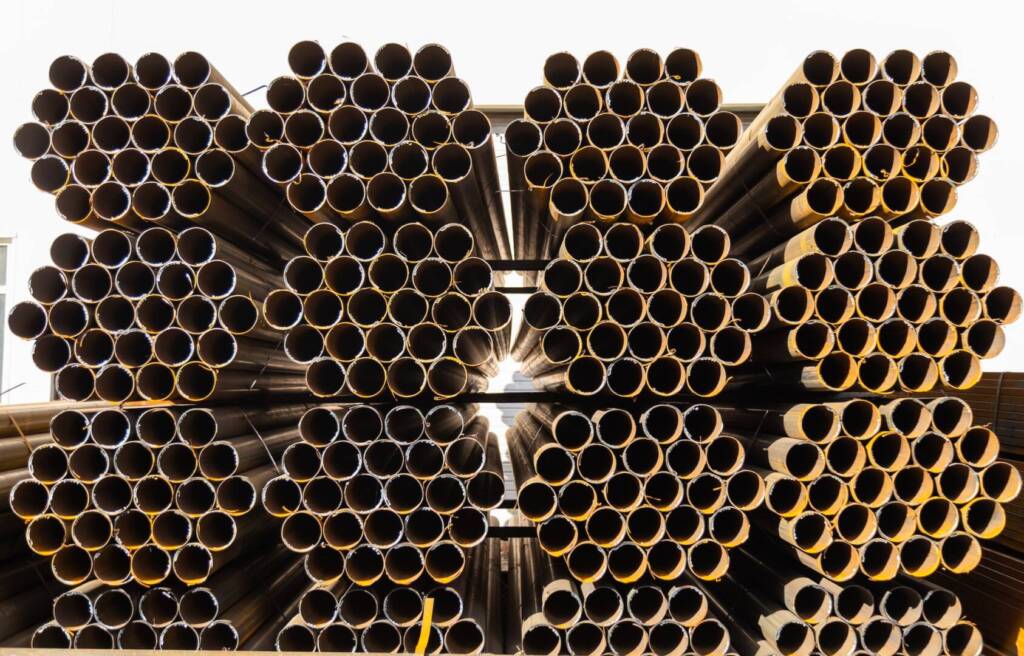 Steel Pipes bunch in the steel factory